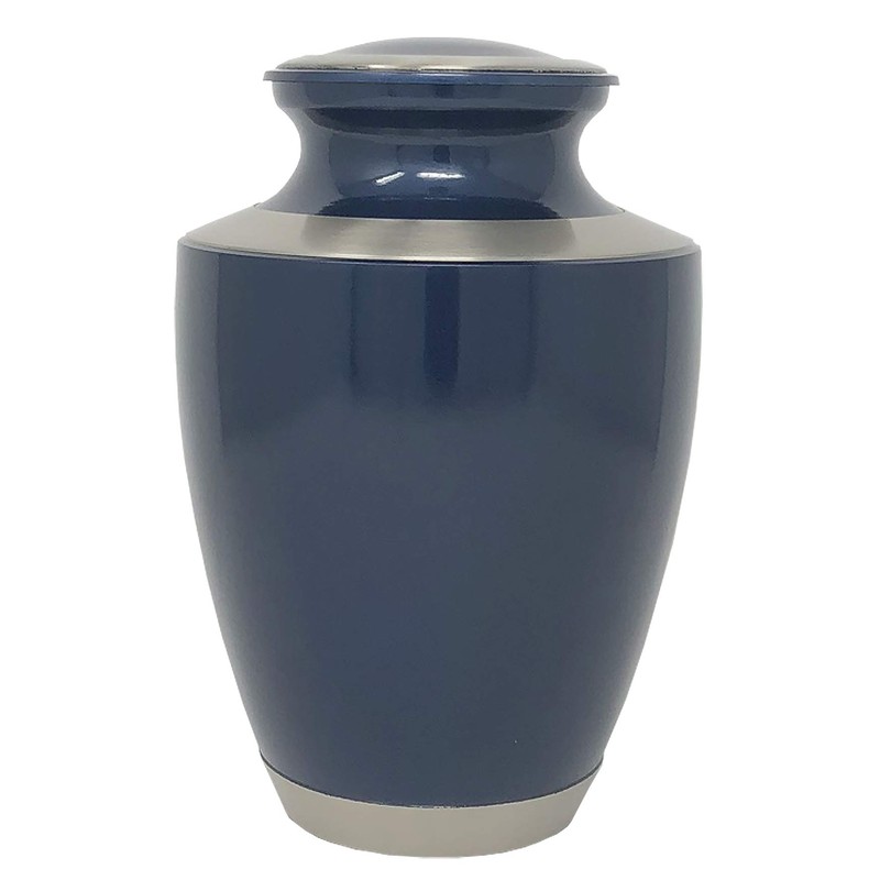 Modern Moonlight Blue Cremation Urn - Blue with Silver Accents,