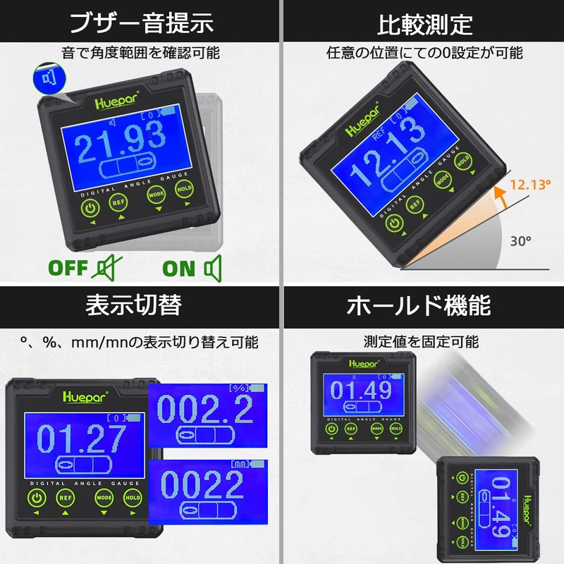 Huepar Digital Angle Meter 2-Axis Level Inclinometer 2in1 Digital Level