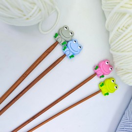 4 Pcs Colorful Frog Knitting Needle Stoppers, Silicone Needle Point Protectors Small Knitting Tip Protectors Needle End Caps for Knitting Accessories and Gadgets