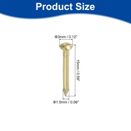 sourcing map 100Pcs Small Hardware Nails, 1.5 x 15mm Brass Round Head Nail Common Finishing Nail for Household Woodworking Picture Hanging DIY Projects, Gold