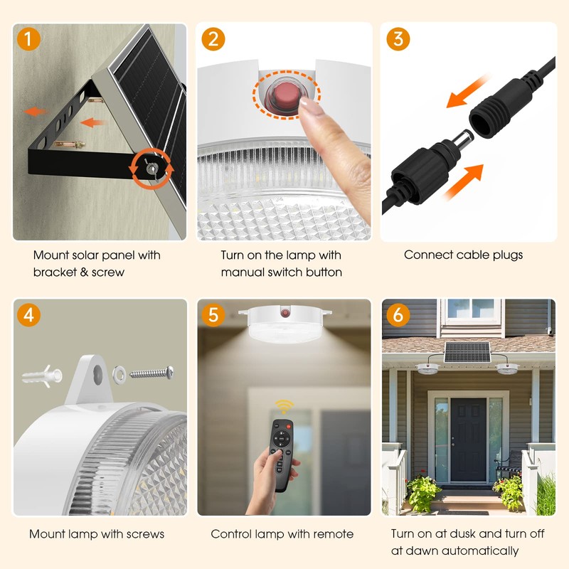 UPONUN Solar Ceiling Lights 2 Pack, Daytime Available 3200K/4000K/6000K Dimmable