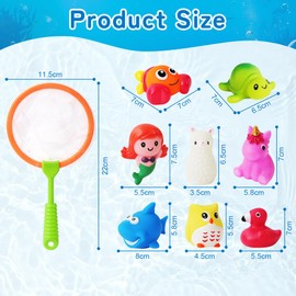 Ainiv Bath Toys, 9 Pieces Floating LED Illuminated Bath Toys for Baby, Illuminated Coloured Glitter Floating Animal Toy with Fishing Net for Children Autism Sensory Toy