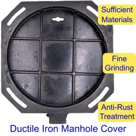MOSINSBO 16” Cast Iron Manhole Cover and Frame, B Class Black Septic Tank Lid with Base, Round Sewage Basin Cover, Heavy Duty Metal Inspection Lid for Driveway, Concrete, Yard (True 15.8”)
