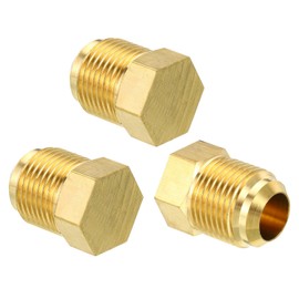 PATIKIL Male 5/8 Inch Brass Seal Plug, Pack of 3, SAE Torch Pipe Fitting, 45 Degree Hexagonal Pipe Fittings for Air Conditioner, Cooling