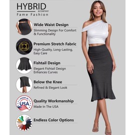 Hybrid & Company Womens Premium Nylon Ponte Stretch Office Fishtail Pencil Skirt KSK45010 1073T CHARCOAL L