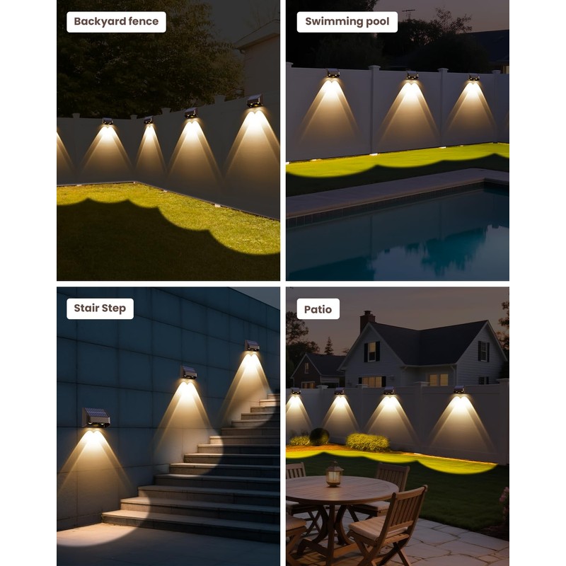Brighter Solar Fence Lights-3000/4000/6000K 3 Mode,Solar Lights Outdoor Waterproof,Dusk to