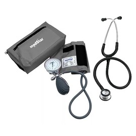 MEDSTAR | Kit Baumanómetro Aneroide Tipo Palma Platinum con Estetoscopio de Doble Campana de Lujo (Gris)