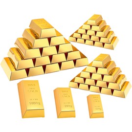 Honoson 48 Pcs Gold Bars Fake Gift Box Foil Gold Bar Party Favor Box Paper Golden Treat Box Treasure Brick for Pirate Casino Theme Party Decoration Candy Chocolate, 5.5" x 3.2" 4.7" x 2.3" 3.5" x 1.6"