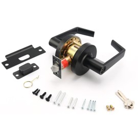 LYNN HARDWARE Commercial Door Lever Lock - Heavy-Duty Locking Door Handle, Designer Door Handles, Cylindrical Lever Lock, Non-Handed Grade 2 Door Handle, Matte Black, Classroom Function