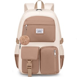 Laptop Backpack for Women College Bookbag: 15.6 Inch Student Backpacks Anti Theft Daypack Cute Middle High School Bag Fashion Travel Back Pack Casual Book bag for Teen Girls Khaki Beige