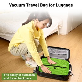 Zurligi Vacuum Bags for Travel with Pump, Vacuum Compression Bag with Adjustable Shoulder Strap, IP67 Reusable Vacuum Packing Cubes for Luggage, Backpack, Suitcase, Yoga, Swim, Beach (1PC+Green)