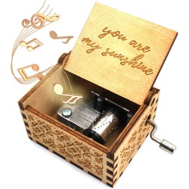 CAMKONG Laser Engraved Vintage Wooden Hand Crank Music Box, You are my Sunshine, Birthday, Christmas, Valentine's Day gift and also the best gift for friends and family.(Classic)