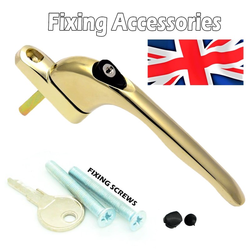 2 Heather UK Polished Gold Upvc Replacement Window Handles Double