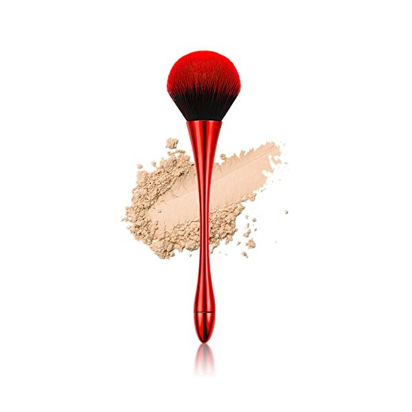 Powder Makeup Brush, Blush Brush, Large Face Brush for Loose or Pressed Setting Powder, Bronzer Brush with Plush Fibers (Red)