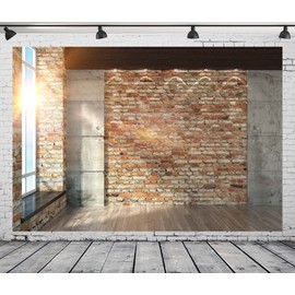 Loccor Fabric 8x6ft Modern Empty Room Backdrop Building Interior Rustic Brick Wall Window Sunlight Wooden Floor Photography Background Office Meeting YouTube Virtual Video Call Photoshoot Studio Props