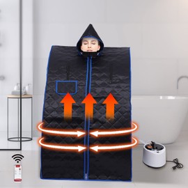 BJTDLLX Portable Steam Sauna Tent, Personal Sauna Blanket Kit with 1000W & 2L steam Generator, Home Personal Sauna Room Full Body Spa, Time & Temperature Remote Control, Black