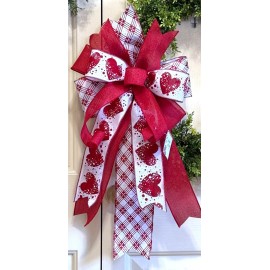 HANDMADE VALENTINE BOW WIRED CANVAS RIBBON for WREATH LANTERN MAIL # 209 B fl