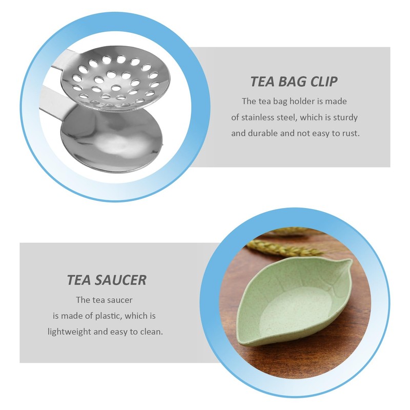 2 Tea Bag Clips, 2 Tea Saucers, Tea Press, Tea