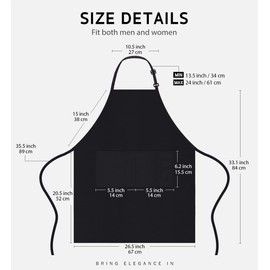Syntus 12 Pack Bib Apron, Unisex Aprons Adjustable Waterdrop Resistant with 2 Pockets Cooking Kitchen Apron for Chef, BBQ Drawing Apron Bulk, Black