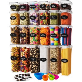 Airtight Food Storage Container Set - 24 Piece, Kitchen & Pantry Organization, BPA-Free, Plastic Canisters with Durable Lids Ideal for Cereal, Flour & Sugar - Labels, Marker & Spoon Set