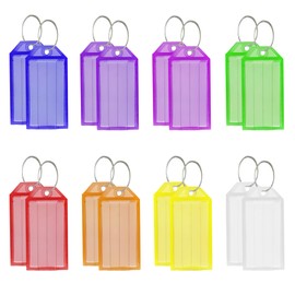 Lhocm Key Tags, 16 Pack Plastic Key Tags with Ring and Label Window, 8 Colors