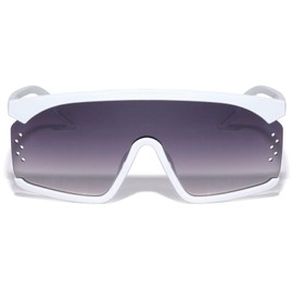 Semi Rimless Flat Top Square Shield One Piece Lens Sunglasses (White Frame, Black Gradient Lens)