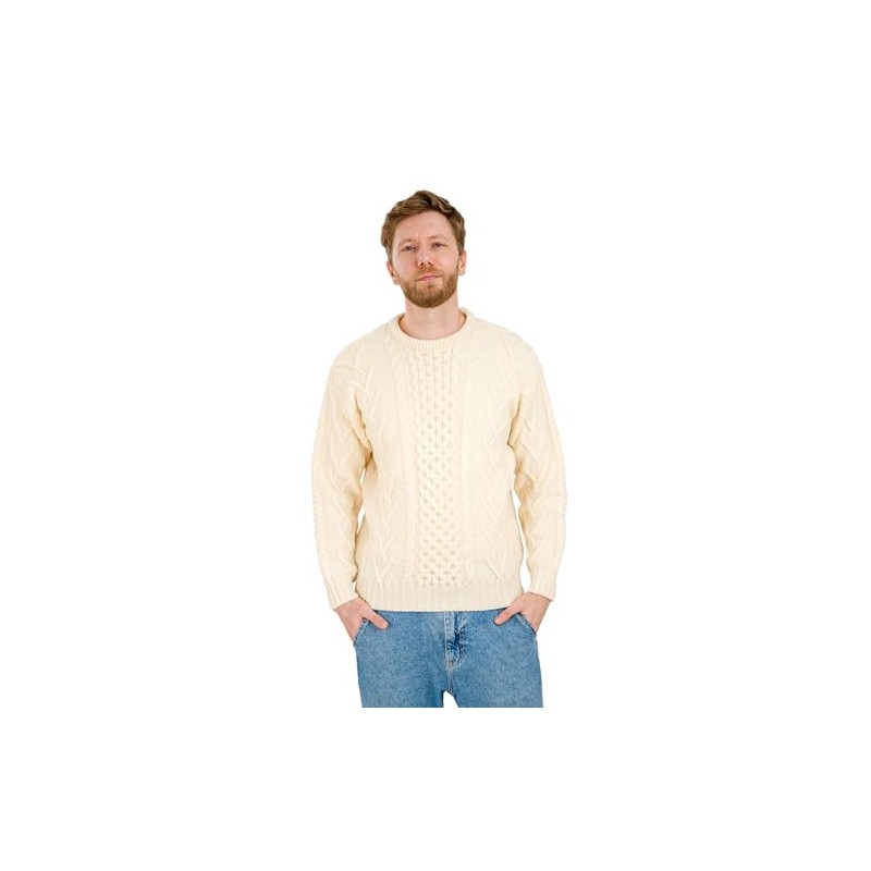 SAOL 100% Merino Wool Men's Irish Traditional Aran Crew Neck