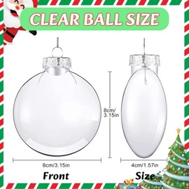 12 Pcs Christmas Ball Ornaments 3.15" Clear Plastic Fillable Ornament Balls DIY Flat Sphere Hanging Ornament Set for Christmas Holiday (80mm)