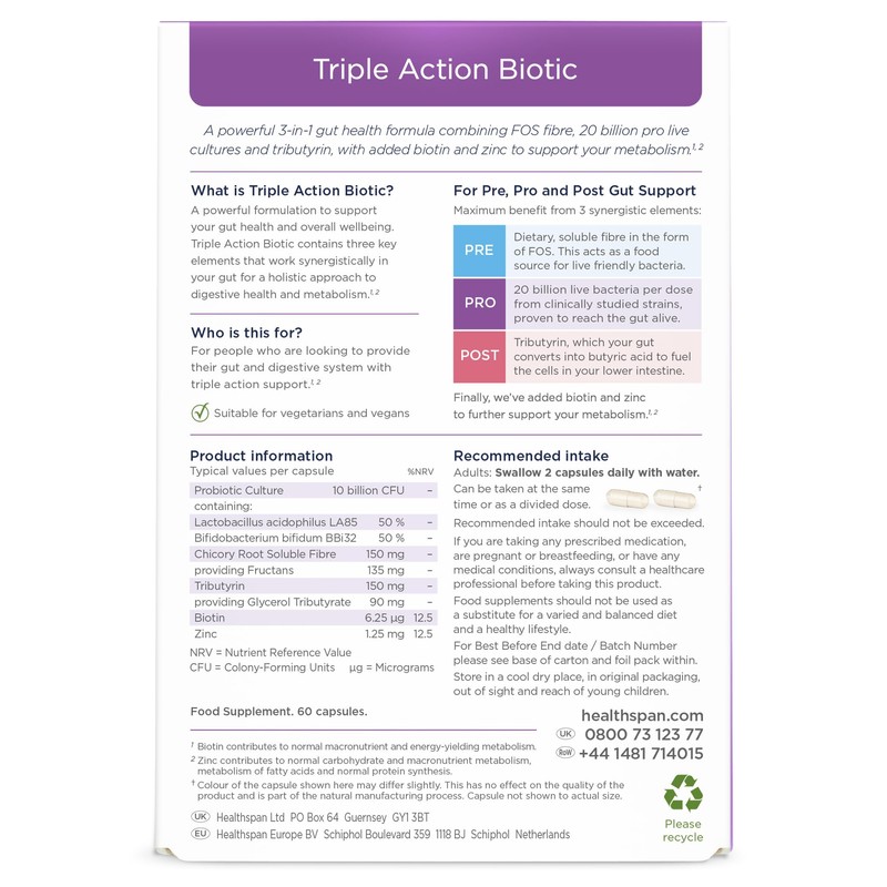 Healthspan Triple Action Biotic | Optimal Gut & Digestion Support