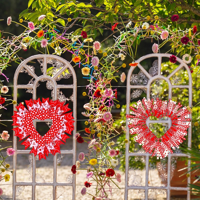 6 Sets Wedding Heart Wreaths-Wire Heart Wreath with Ribbon and