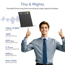 WJX AI Voice Recorder Smart Recording Device Support 150 Languages for Simultaneous Interpretation, Transcribe, Summarize Empowered by ChatGpt App Control 64GB Memory for Lectures Meetings（Black）