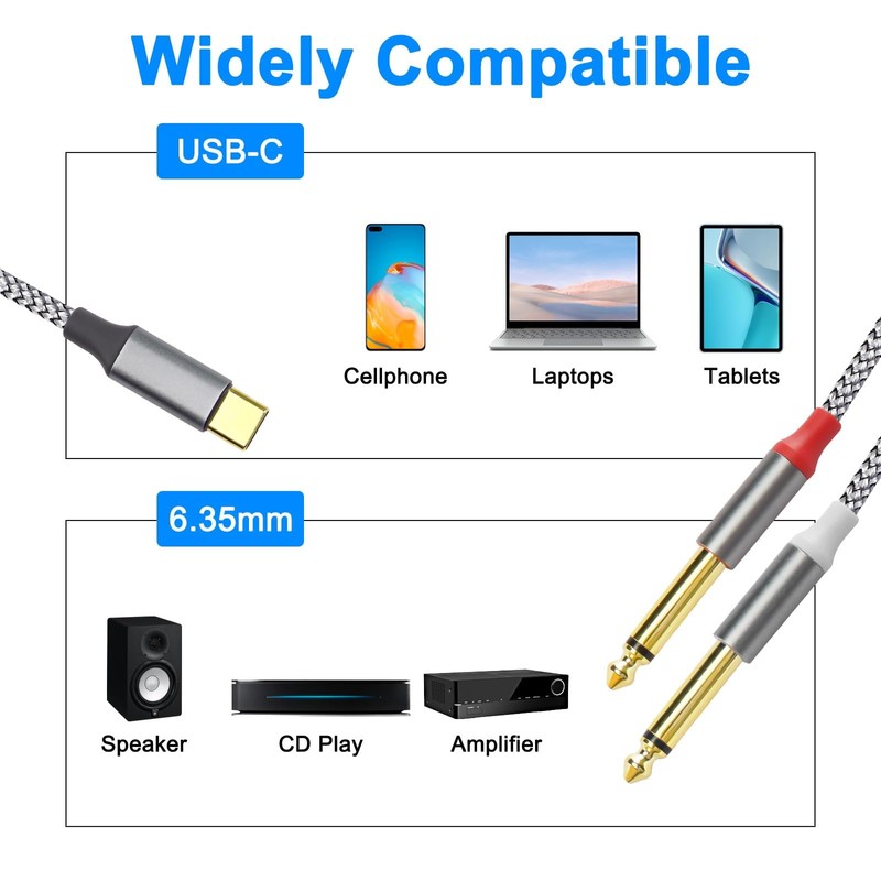 XMSJSIY USB C to 6.35mm Cable Type C to Dual