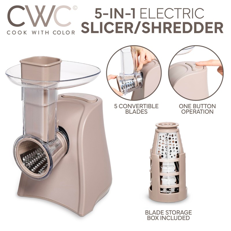 COOK WITH COLOR 5-in-1 Electric Slicer, 150W Food Prep Machine