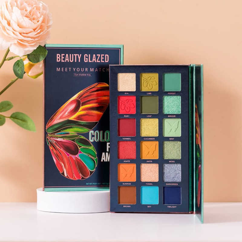 18 Color Eyeshadow Palette, Matte Shimmer Glitter Eyeshadow, Butterfly Pattern