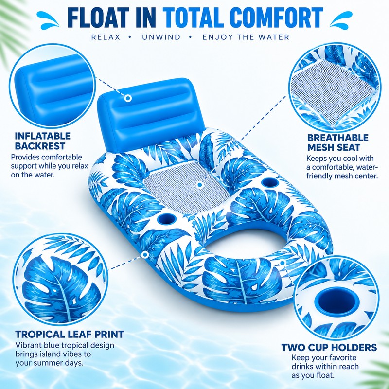 Inflatable Pool Lounger for Adults – Cooling Mesh Floating Chair