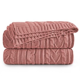 Aormenzy Dusty Pink Cable Knit Throw Blanket Oversized, 60" x 80"