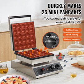 HappyBuy Mini Dutch Pancake Maker - 25PCS 43mm, 1700W, Non-Stick Stainless Steel, Temp & Time Control, Ideal for Home Kitchen Restaurant