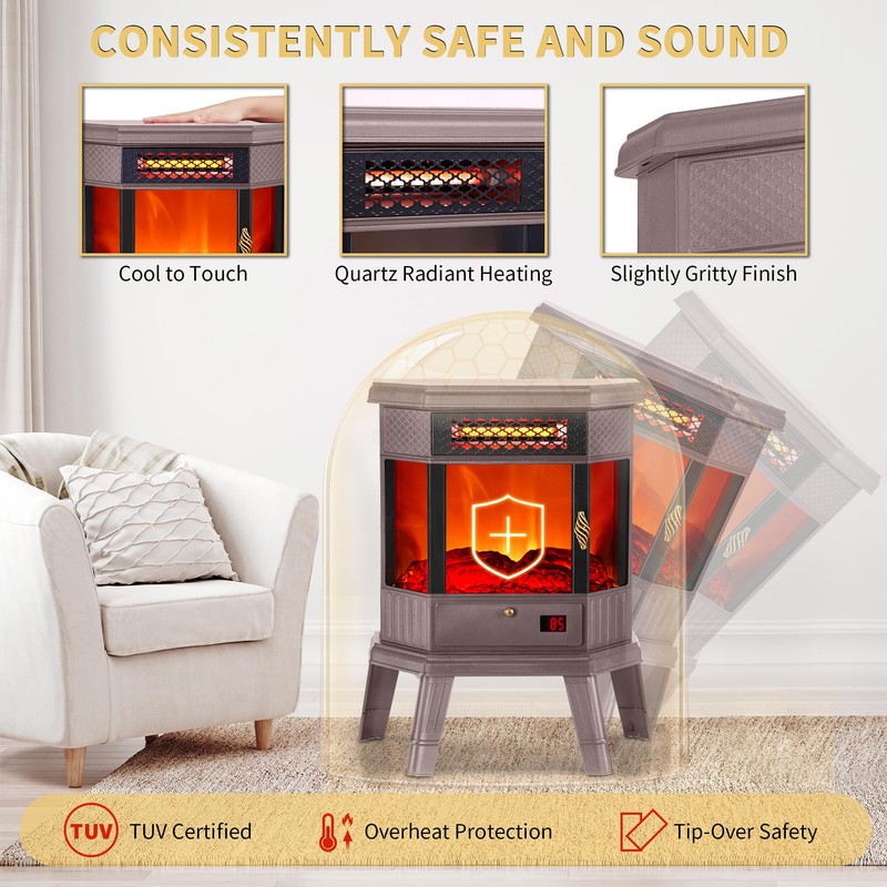 RealSmart Electric Fireplace Heater 22 in Freestanding Fireplace Stove Infrared