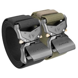 JUKMO Tactical Belt, 2 Pack Military Hiking 3.8 cm Work Belt with Heavy Quick Release Buckle, Black + Green