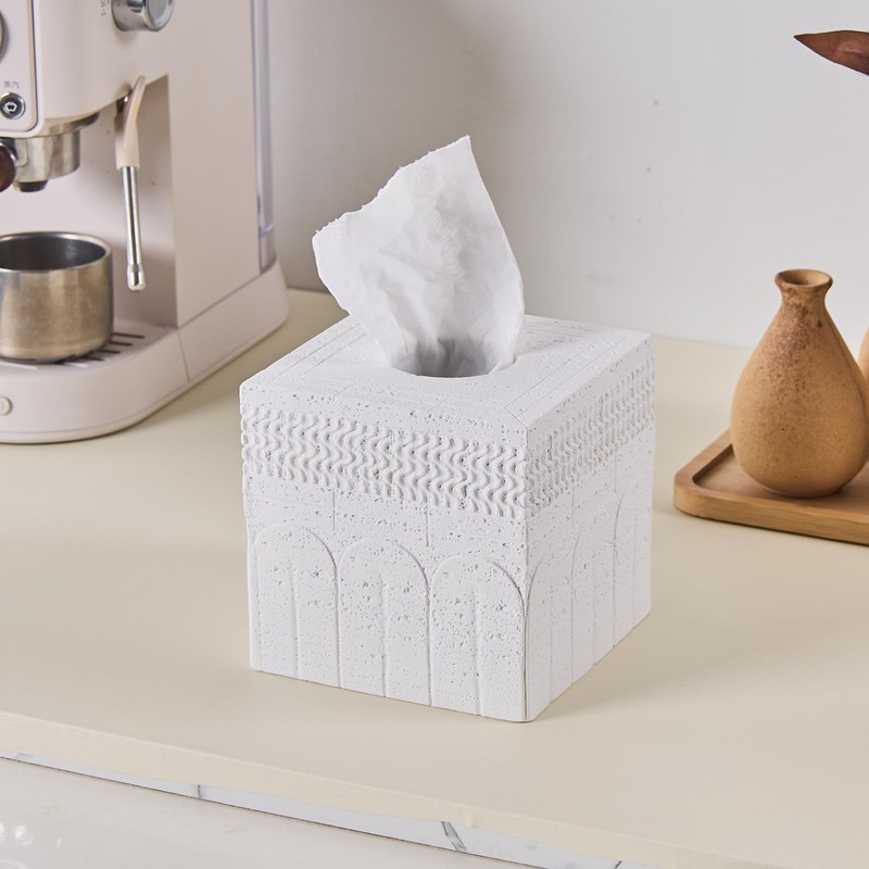 Travertine Tissue Box Cover – Classic Carved Square Resin Tissue