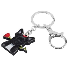 WEVENI Acrylic French Bulldog Keychain Pet Keyring Jewelry For Women Girl Bag Car Wallet Charms (Black)