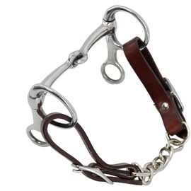 Jeereal Western 5" Mouth Stainless Steel Half Cheek Bit with Leather Single Flat Link Chain Curb Strap | Solid Jointed Mouth | 4.13" Cheek Length | 0.5" Mouth Thickness
