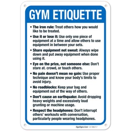 Gym Etiquettes Sign, 10x7 Inches, Rust Free .040 Aluminum, Fade Resistant, Made in USA
