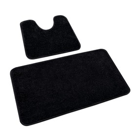 Rururug Black Bath Mat Set Washable Microfiber Bathroom Mat Sets 2 Piece Non-Slip Bath Mats for Bathroom and Toilet Mat, Bathroom Rug 50x80cm+50x40cm