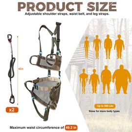 Qiullen Tree Saddle Hunting Kit Lightweight Tree Climbing Saddle Adjustable Treestand Accessory for Hunting with 2 Climbing Rope Grabber and Carabiners Removable Padded Seat Basic Saddle Hunting Gear