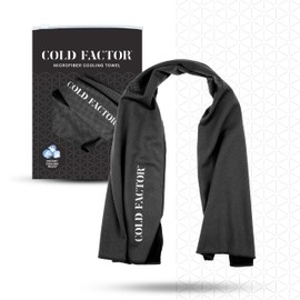 COLD FACTOR Instant Cooling Towel - Sports Cooling Towel with UPF 50+ and Reflective Protection - Moisture Wicking, Chemical-Free Evaporative Cooling for Hot Weather, Runners & Athlete (Black, 1 Pack)