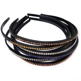 Honbay 7PCS Bling Bling Rhinestone Headband 1 Row Non-slip Thin Hair Hoops Fashion Plastic Teeth Headbands Fancy Hair Accessories for Women Girls (7 Color)