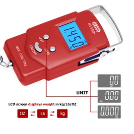 Fish Scale: Dr.meter PS01 110lb/50kg Backlit LCD Display Fishing Scale with Built-in Measuring Tape - Electronic Balance Digital Fishing Postal Hanging Hook Scale with 2 AAA Batteries