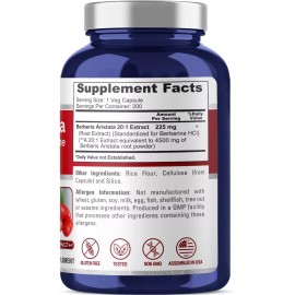 Nusa Berberine HCI 4500mg - 200 Veggie Caps NonGMO/Vegeterian/Gluten Free