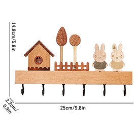 GAESHOW Wooden Key Rack with 6 Hooks, Key Holder Wall, Key Hanger No Drilling and Drilling Installation, Key Board for Living Room, Hallway, Office, Kitchen (B)